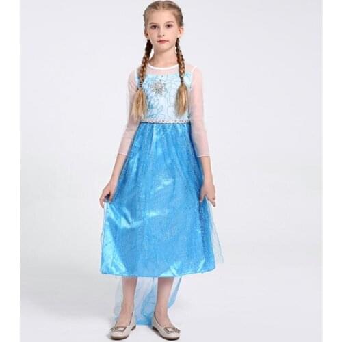 Kids Christmas Cosplay blue princess Costume Children Carnival Birthday Party Clothes Wig Crown Accessory Princess Girl Dress