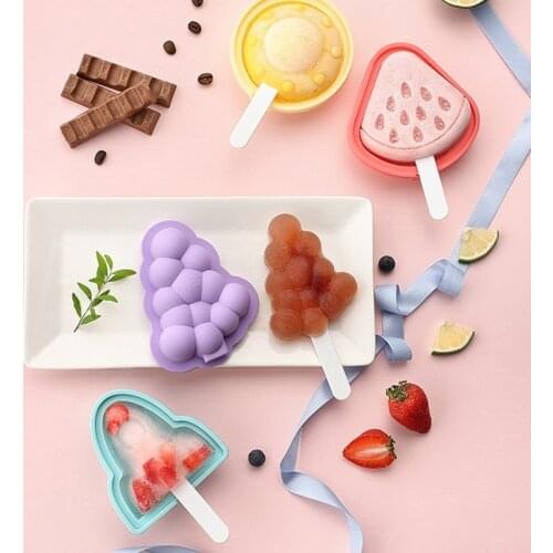 Silicone Popsicle Mold Grape Rocket Ice Cream Strawberry Shape Mold Ice Pop Mold With Stick & Lid Homemade Ice Cream Tools