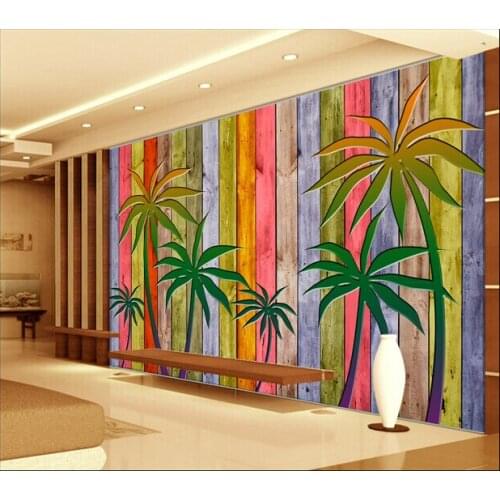 Custom wallpaper wallpaper for the living room of Retro palm wood bedroom TV setting wall wallpaper