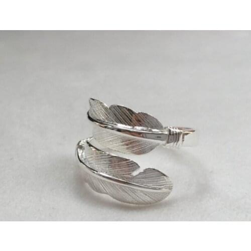 S925 silver feather ring simple retro Roman INS wind open ring hip hop men and women retro ring 925 sterling silver fashion