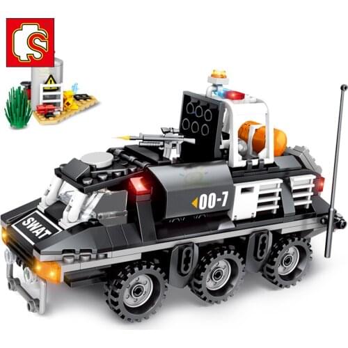 SEMBO 368Pcs City SWAT Armored Vehicle Model Building Blocks Boys DIY Police Truck Educational Figures Bricks Toys Children