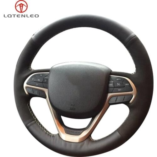 LQTENLEO Black Genuine Leather Suede Hand Sewing Car Steering Wheel Cover For Jeep Cherokee 2014-2020 Grand Cherokee 2014-2020