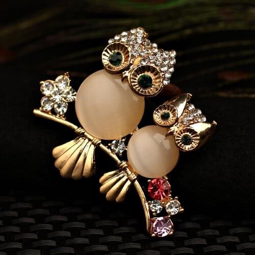 2021 Fashion Glamour Jewelry Crystal Opal Owl Brooch Retro Bride Wedding Collar Scarf Ladies Accessories