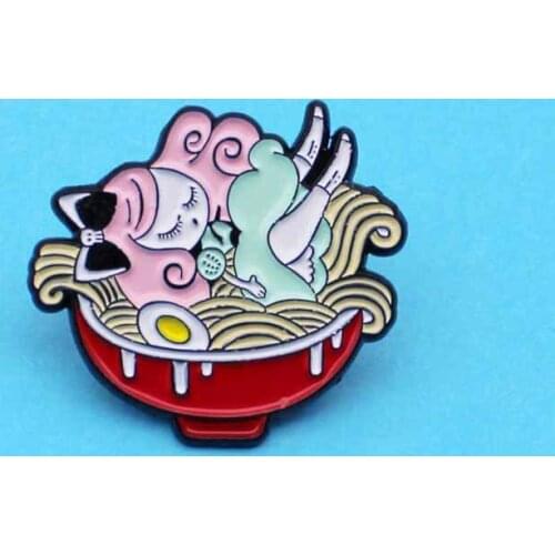 Cartoon Red Bowl Noodle Cute Doll Enamel Egg Brooch Bag Clothes Lapel Pin Sasha Away Badge Cartoon Jewelry Gift For People
