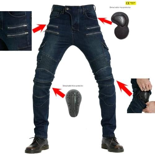 Mens Jeans Casual Stretch Skinny Motorcycle Pants Protective Pad Motorcycle Pants Slim-Fit High-Quality Narrow-Leg Trousers