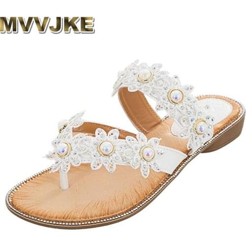 MVVJKE 2020 summer light breathable comfortable leisure rhinestone flower women sandals beach shoes women slippers big size