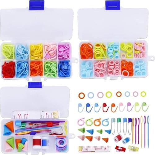 LMDZ Locking Counter Stitch Ring Markers Crochet Clips Colorful Knitting Marker Painted Pin Stitch Needle Clip Knitting Kit