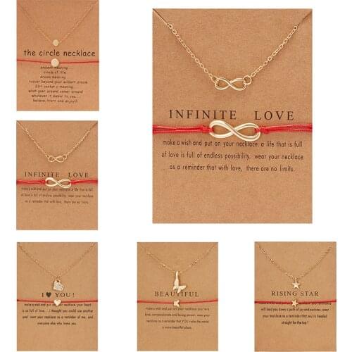 2pcs/set Wish Card Jewelry Set Together Forever Love Infinity Bracelet & Necklace Set Red String Couple Bracelets for Lover Gift