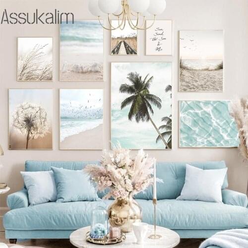 Dandelion Wall Prints Nordic Poster Sea Canvas Painting Reed Print Beach Landscape Wall Art Posters Modern Aesthetic Room Decor