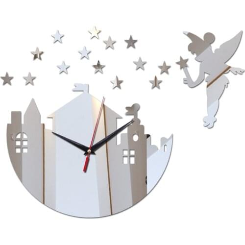 New design Europe style stars decor diy wall watches for living room mirror acrylic material wall sticker quartz wall clocks