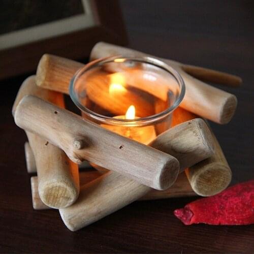 Pastoral retro original wooden driftwood candle holder glass creative decoration romantic European-style simple home