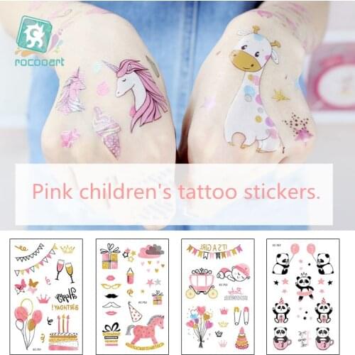 Rocooart Pink Tattoo Stickers For Girls Birthday Party Present Fake Tatuajes Panda Sheep Waterproof Temporary Tattoo Kids Taty