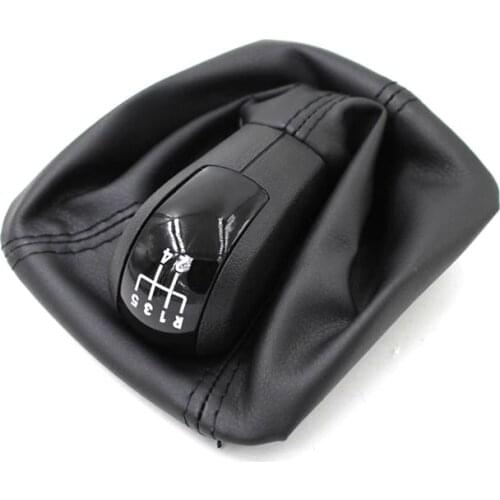 Car Gear Shift Knob Black Leather Boot 5 speed Black Cap for Skoda Octivia II