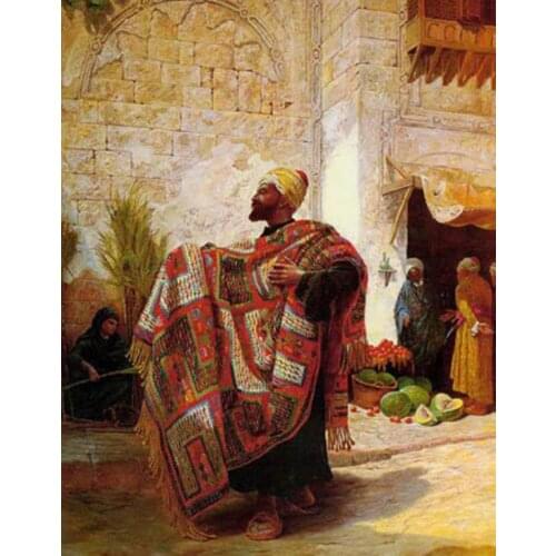 Handpainted Oil Painting Male Portrati Art Arab Carpet Seller in The Street Painting on Canvas for Home Decor High Quality