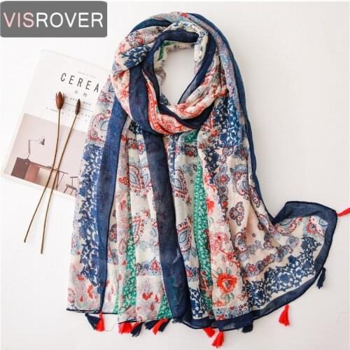 Visrover 2020 New Summer Scarf Women Shawl Patchwork Boho Chic Hijab Scarves Blue Leaf Scarfs For Women Wrap Becah Scarf Pareo