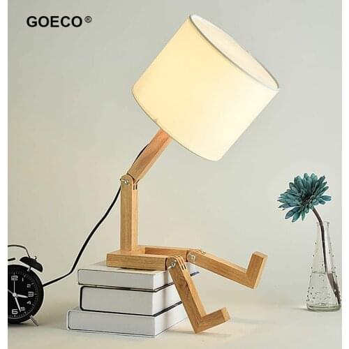 Modern Robot Shape Creative Table Light Wooden Led Desk Lamp Bedroom Living Room Study Bedside Collapsible Night Light E27