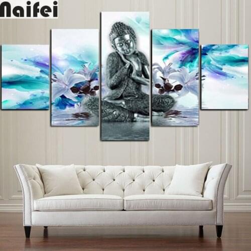 Buddha Statue full square round Diamond painting flowers lily embroidery 5 Pieces diamond embroidery Nature Wall Art Home Decor