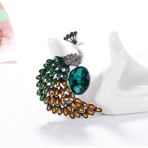 Brand New Arrival Antique Silver Color Plated Blue Crystal Peacock Vintage Brooch Pins