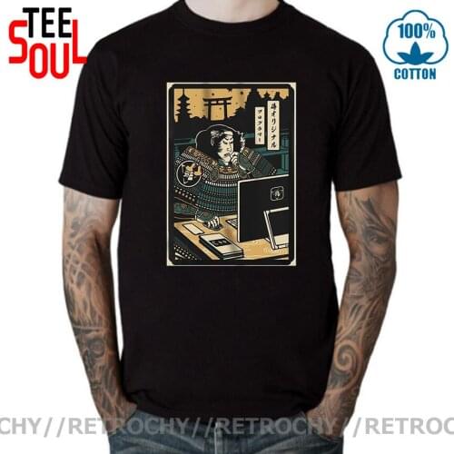 Retrochy Programmer Samurai Warrior As Computer Programmer Funny Black T-Shirt Men Cotton O-neck Tshirt Funny Tees Harajuku Tops