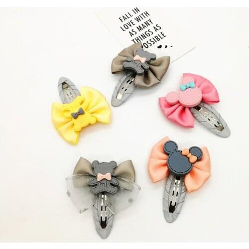 Toddlers ribbon hair bow mikey bear Snap Clip kids girls Hair Clip barrette cartoon 3-5pcs Hairpins hair accessories