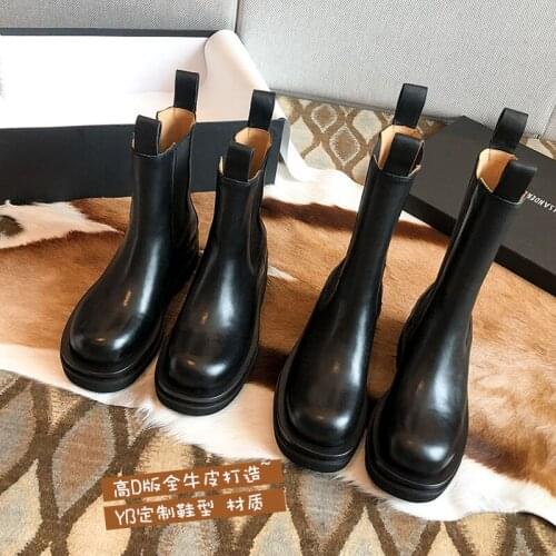 Women Boots PU Leather Chelsea Non-slip Female The New Fashion Black White Square Toe Square Heel Botas Altas Mujer