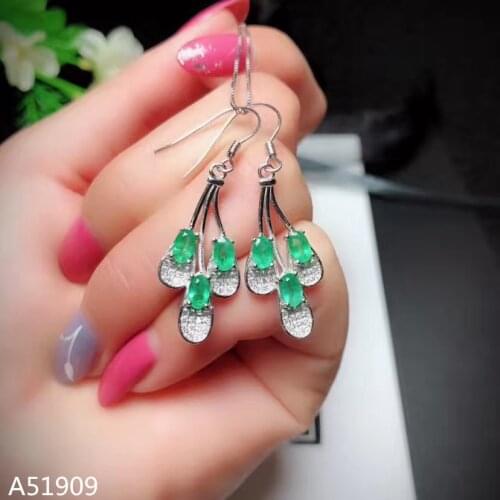 KJJEAXCMY boutique jewelry 925 sterling silver inlaid natural gemstone female emerald earrings support detection