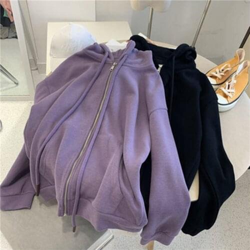 2021 Spring Thin Women Korean Style hoodies Vintage Solid Color Long Sleeve Oversized Hooded Sweatshirt Casual Large Coats