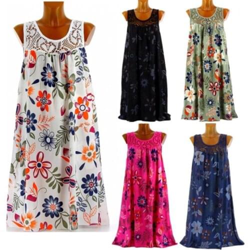 Women Dress Boho Style Floral Print Beach Dress Vestidos Plus Size 5XL Summer 2021 Tunic Sundress Loose Mini Party Dress