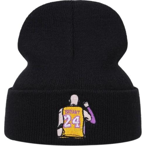 Winter 3D Embroidery Beanie 24 Cotton Hat Mamba Knitted Hat Skullies Hip Hop Knit 8
