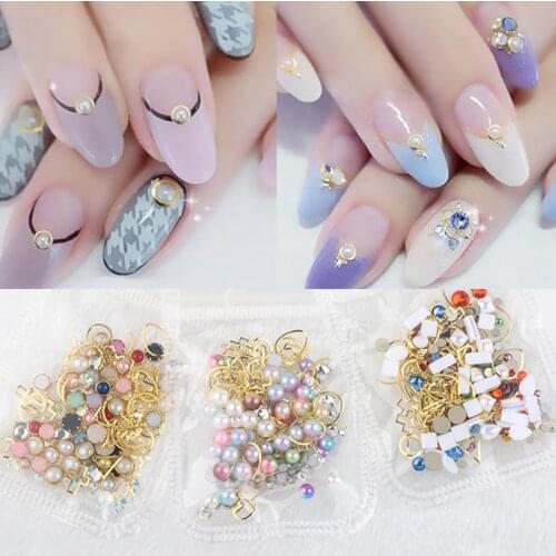 1 Box 3D Rhinestones Nail Decoration Half Pear Sticker Mixed Rivet Studs DIY Nail Art Accessories Jewelry Gems Manicure