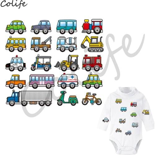 1pc Patch Cars Bus Truck Ironing Stickers Cute Micro-Cars Iron On Patches for Clothing Heat Transfer Appliques 22x19.5cm