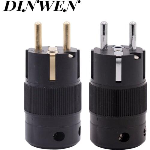 1PC POWER PLUG Gold Plated Chrome Plated Brass EU Standard AC Male Schuko Power Cord Jack Plug Connector for HiFi Audio DIY