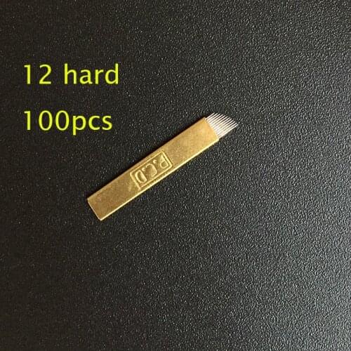 100 pcs Lamina Agulhas Tebori Microblading 12 pin Hard PCD Needle 12 Blade Permanent Makeup Eyebrow Tattoo Needles Supplies