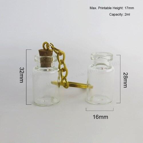 100 x 2ML Transparent Wish Glass Bottles Key Chain Pendants Small Wishing Bottles With Cork Vial Arts Jars For Bracelets Gifts