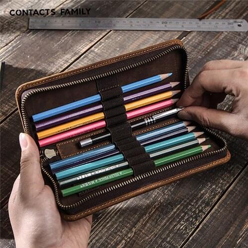 11-in-1 Handmade Leather Pencil Protective Case Pen Bag Zipper Pouch Stationery Storage Box Pen bag