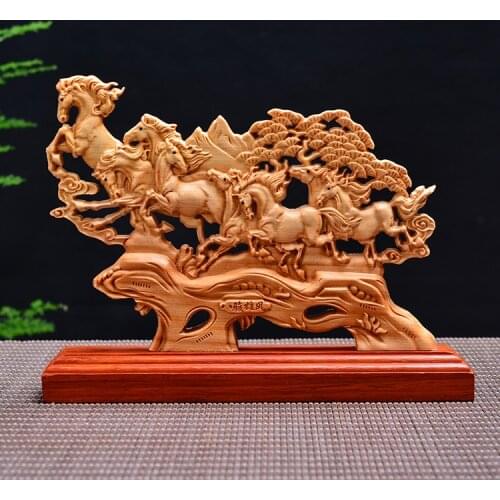 23CM Eight Horses statue Wood Animal Figurines Home Decoration Wooden Collection Gifts boat Ship accessories decors