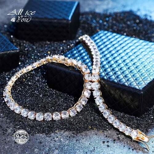 ALLICEONYOU 925 Sterling Silver High Quality Iced Out Cubic Zirconia 3-6MM Tennis Chain Bracelet Hip Hop Jewelry Elegant Gift