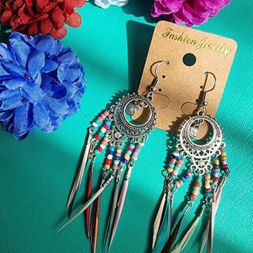 Bohemian Ethnic Long Statement Colorful Tassel Drop Earrings Boho Resin Beads Fringe Earrings for Women Fashion Dangle Earring