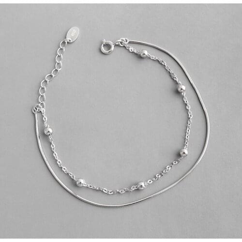 100% 925 sterling silver double layered bracelets for women accessories, minimalist snake chains woman bracelet bangle jewelry