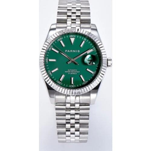 Parnis 39.5mm Green Dial Mens Watches Calendar Miyota 8215 Movement Automatic Mechanical Mens Wristwatch 2020 Top Luxury Brand