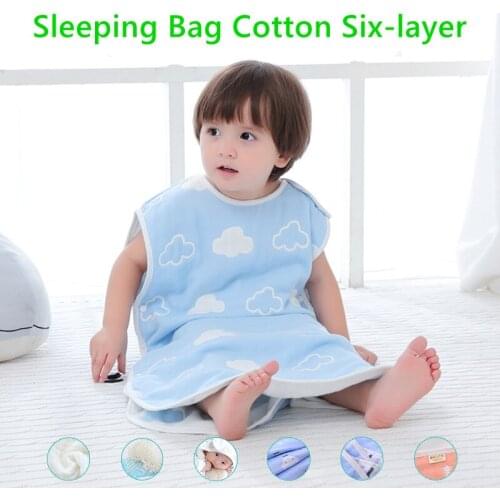 Sleeping Bag Cotton Six-Layer Gauze Childrens Baby Anti-Kick Vest Infant Unisex Sleeveless Wearable Sleeping Sack Blanket