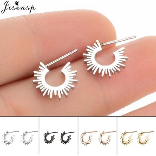 Jisensp Half Circle Spiked Shape Stud Earrings Vintage Retro Boho Irregular Shiny Sun Stainless Steel Earrings Jewelry Gift