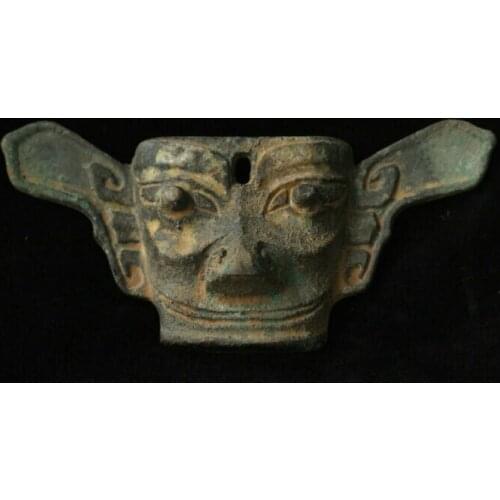 China Chinese Anntique Bronze Ware Sanxing Dui Mask Statue Sculpture Collection Ornaments Decoration