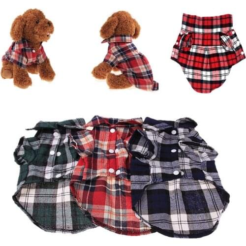 Plaid Shirt For Small Medium Dogs Cotton British Style Clothes Summer Fashion T-shirt Spring Cat Spring Jackets Pet Outfits