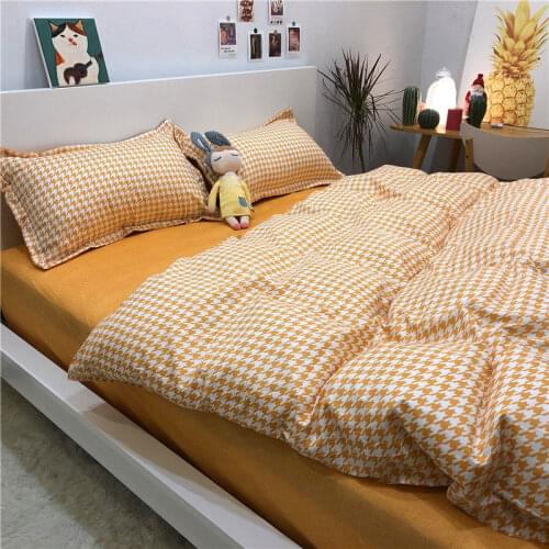 Adult Bed Linen Duvet Cover Set with Flat Sheet Pillowcase Queen Single Full Size Classic Plaid Bedding Sets for Home