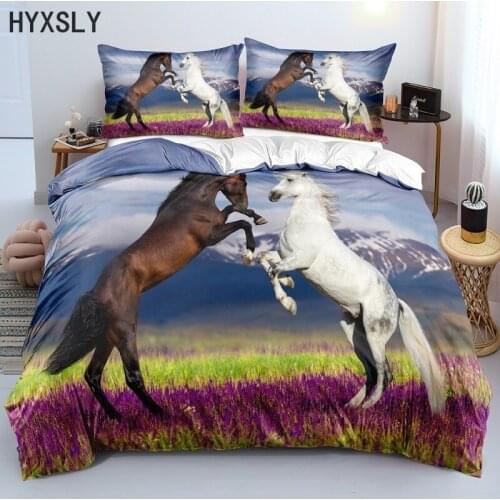 Horse Animal Printing Bedding Set King Queen Size Full Double Bed Linen Bedroom Decoration Comforter Quilt 3D Customized Design