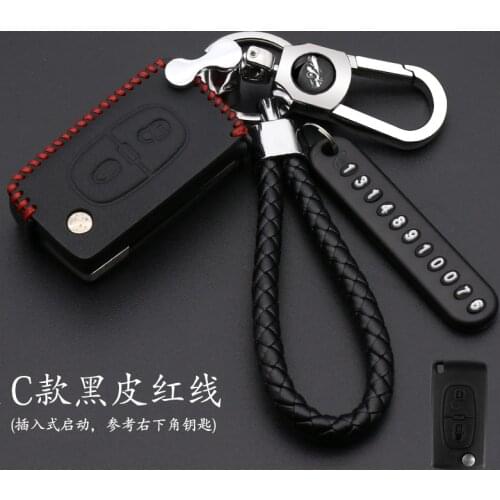 2 buttons leather Car Key Case For PEUGEOT 207 307 308 407 408 For Citroen C3 C4 C4L C5 C6 Protector Cover