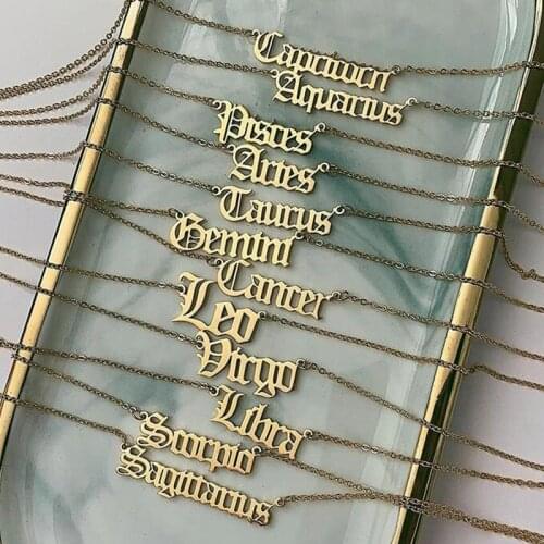 Creativity European Necklace Stainless Steel Exquisite 12 Constellation Zodiac English Letter Alphabet Necklaces for Women