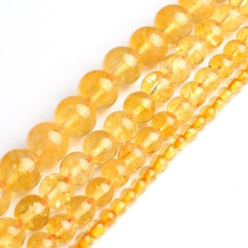 Natural Citrines Yellow Crystal Quzrtz Round Beads for Jewelry Making 15'' Strand DIY Bracelet 4mm 6mm 8mm 10mm