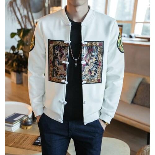 2019 Men New Autumn Embroidery Vintage Jackets Mens Loose Oversize Streetwear Clothes Male Hip Hop Buckle Jackets